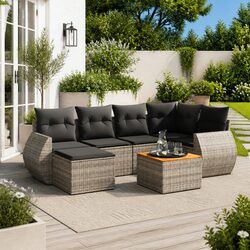 7 Piece Garden Sofa Set Outdoor Patio Furniture Grey Poly Rattan with Cushions