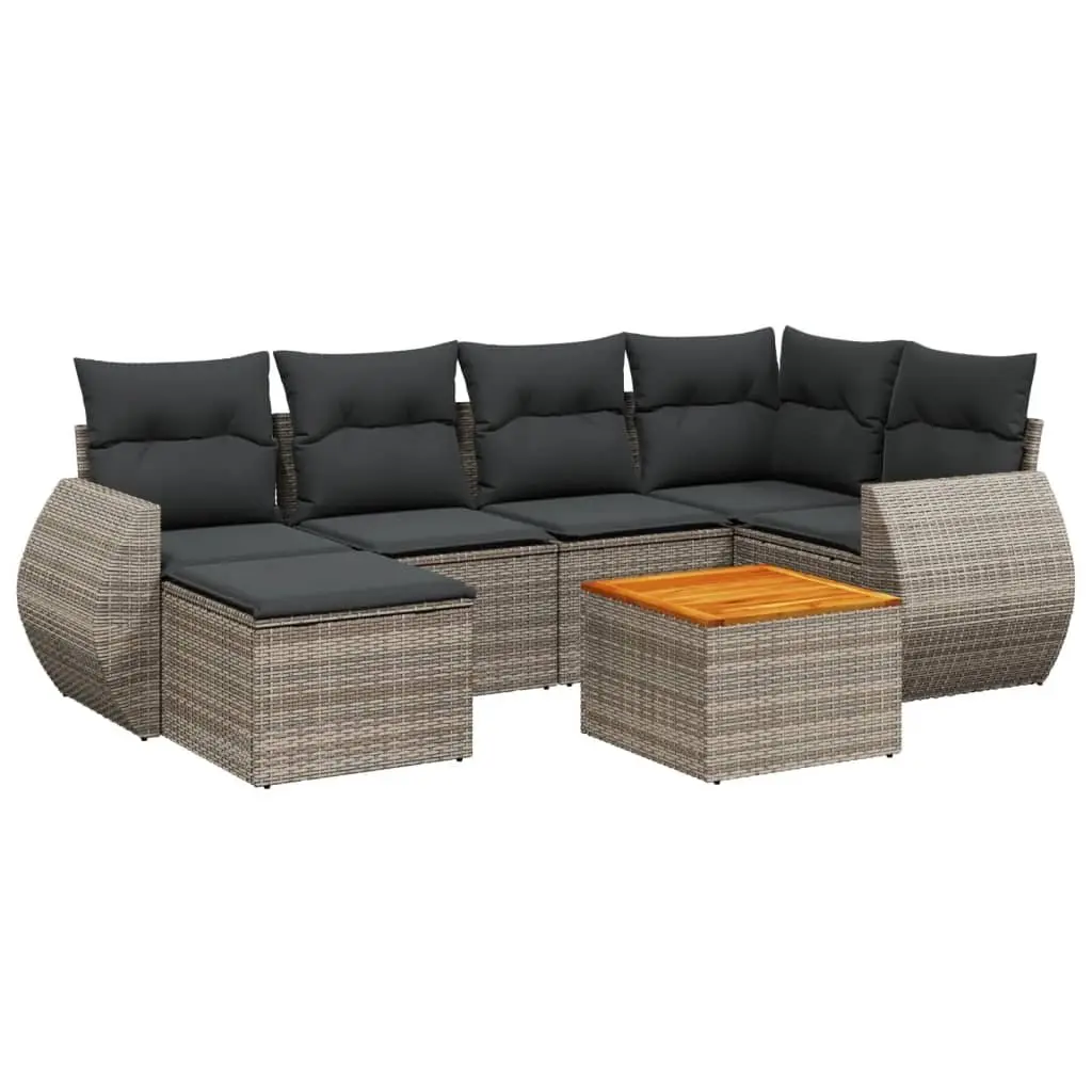 7 Piece Garden Sofa Set Outdoor Patio Furniture Grey Poly Rattan with Cushions