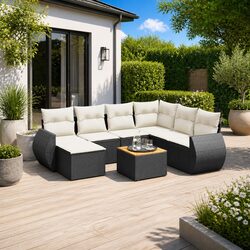Garden Sofa Set 8 Piece Outdoor Furniture Black Poly Rattan with Cushions Patio