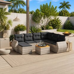 Garden Sofa Set 8 Piece Outdoor Furniture Patio Lounge Grey Poly Rattan Cushions