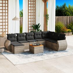 9 Piece Outdoor Garden Sofa Set with Cushions Grey Poly Rattan Furniture Patio