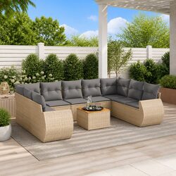 Garden Sofa Set 10 Piece Outdoor Furniture Beige Poly Rattan Modular Patio