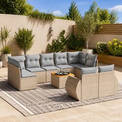 Garden Sofa Set 10 Piece Outdoor Furniture Beige Poly Rattan Patio Seating with