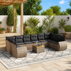 Garden Sofa Set 11 Piece Outdoor Furniture Grey Poly Rattan Patio Seating with