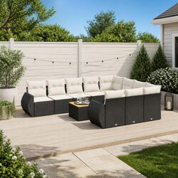 Outdoor Garden Sofa Set 11 Piece Patio Furniture Black Poly Rattan with Cushions