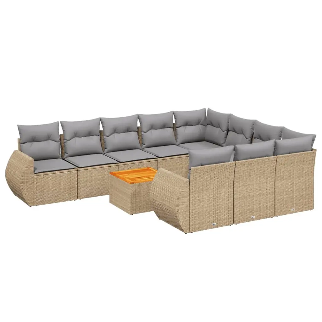 Garden Sofa Set 11 Piece Outdoor Furniture Beige Poly Rattan with Cushions