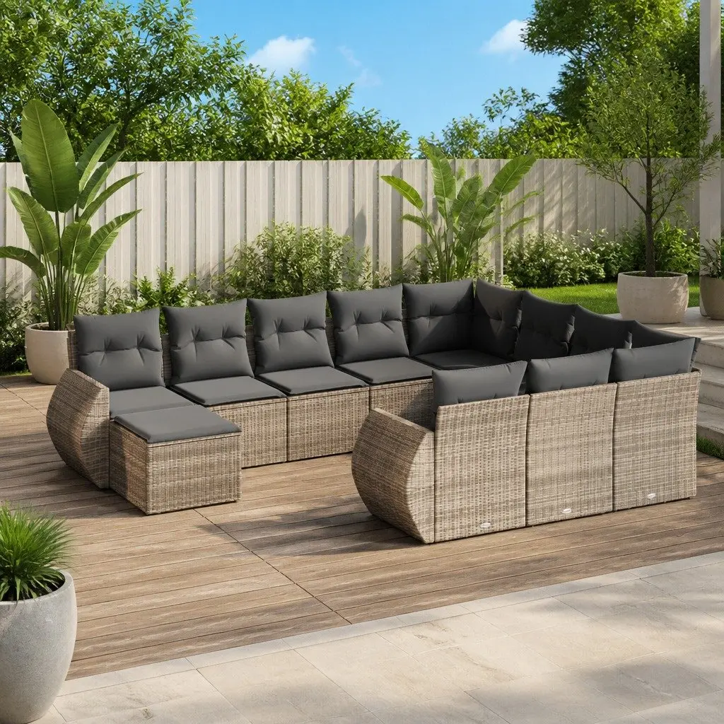 11 Piece Garden Sofa Set with Cushions Outdoor Patio Furniture Grey Modular