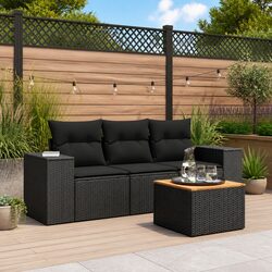 4 Piece Garden Sofa Set Outdoor Patio Furniture Black with Cushions Table