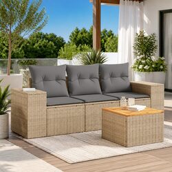 4-Piece Garden Sofa Set with Cushions Beige Poly Rattan Patio Outdoor Furniture