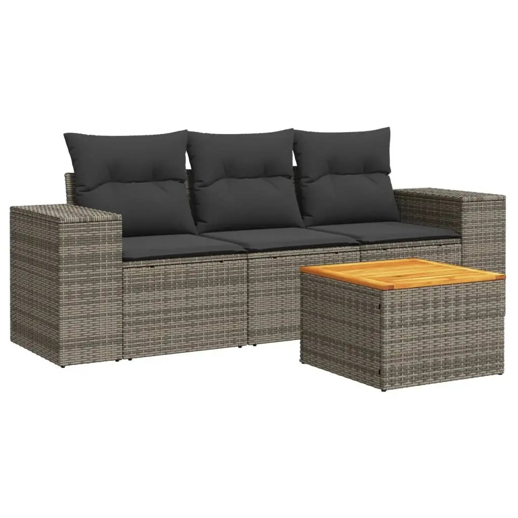 4 Piece Garden Sofa Set with Cushions Grey Outdoor Furniture Patio Sectional