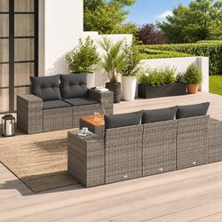 Garden Sofa Set 6 Piece Outdoor Furniture Grey Poly Rattan Cushions Patio