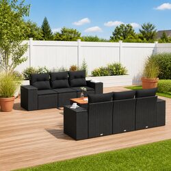 7 Piece Garden Sofa Set with Cushions Black Outdoor Furniture Patio Seating