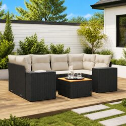 7 Piece Garden Sofa Set Outdoor Furniture Patio Lounge Cushions Black