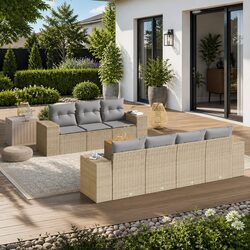 Garden Sofa Set 8 Piece Outdoor Furniture Patio Conversation Beige with Cushions