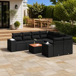 Garden Sofa Set 9 Piece Outdoor Furniture Black Poly Rattan Modular Patio