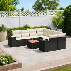 Garden Sofa Set 9 Piece Outdoor Furniture Black Poly Rattan Modular Patio