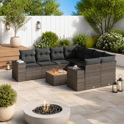 Garden Sofa Set 9 Piece Outdoor Furniture Grey Poly Rattan with Cushions Patio