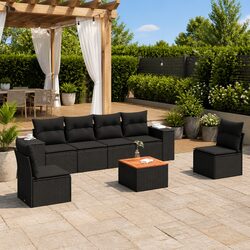 7 Piece Garden Sofa Set Outdoor Patio Furniture with Cushions Black Poly Rattan