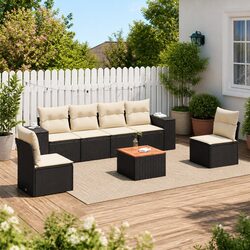 7 Piece Garden Sofa Set Outdoor Furniture Black Poly Rattan Cushions Patio