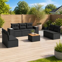 Garden Sofa Set 8 Piece Outdoor Furniture Black Poly Rattan Patio Lounge
