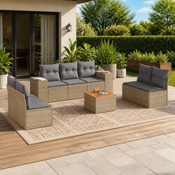 Garden Sofa Set 8 Piece Outdoor Furniture Patio Beige Poly Rattan with Cushions