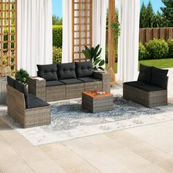 8 Piece Garden Sofa Set with Cushions Grey Outdoor Patio Furniture Rattan