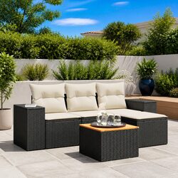 5 Piece Garden Sofa Set Outdoor Furniture Poly Rattan Black Patio Lounge