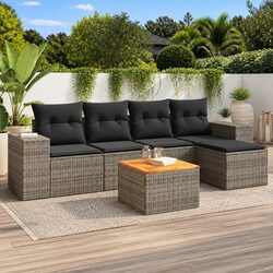 6 Piece Garden Sofa Set Outdoor Furniture Grey Poly Rattan with Cushions