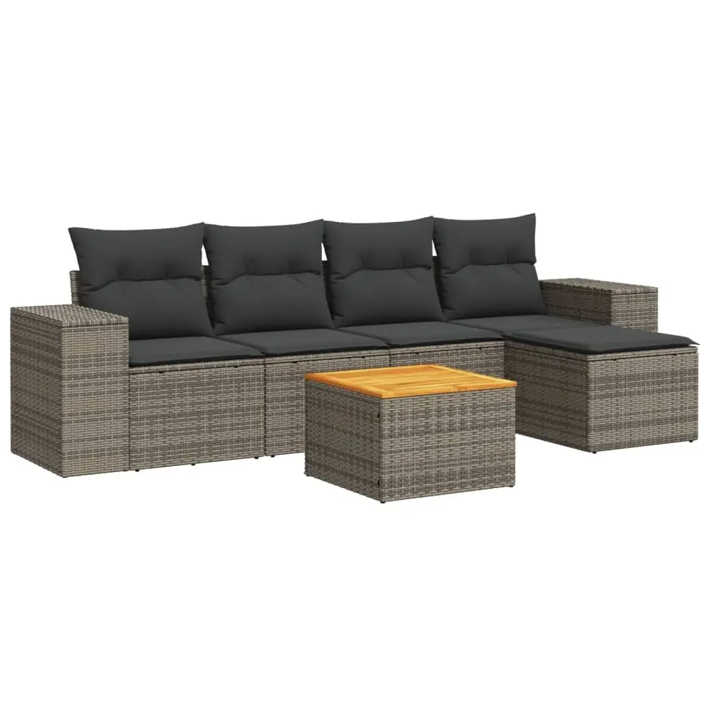 6 Piece Garden Sofa Set Outdoor Furniture Grey Poly Rattan with Cushions