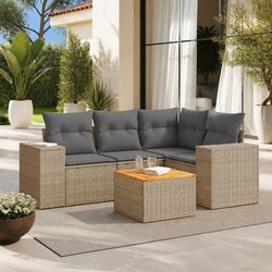 Garden Sofa Set 5 Piece Outdoor Furniture with Cushions Beige Poly Rattan Patio