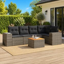 Garden Sofa Set 6 Piece Outdoor Furniture with Cushions Grey Patio Seating