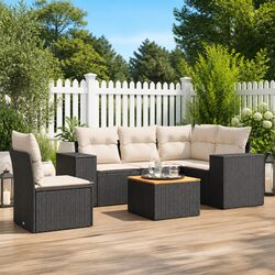 Garden Sofa Set 6 Piece Black Outdoor Furniture Patio Rattan Cushions Modular