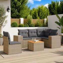 Garden Sofa Set 6 Piece Outdoor Furniture Beige Rattan with Cushions Patio