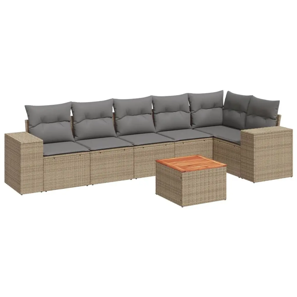 7 Piece Garden Sofa Set Outdoor Furniture Beige Poly Rattan with Cushions Patio