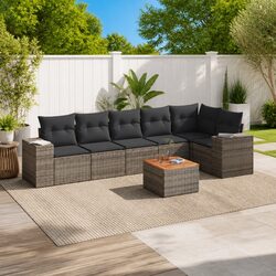 7 Piece Garden Sofa Set Grey Poly Rattan Outdoor Patio Furniture with Cushions