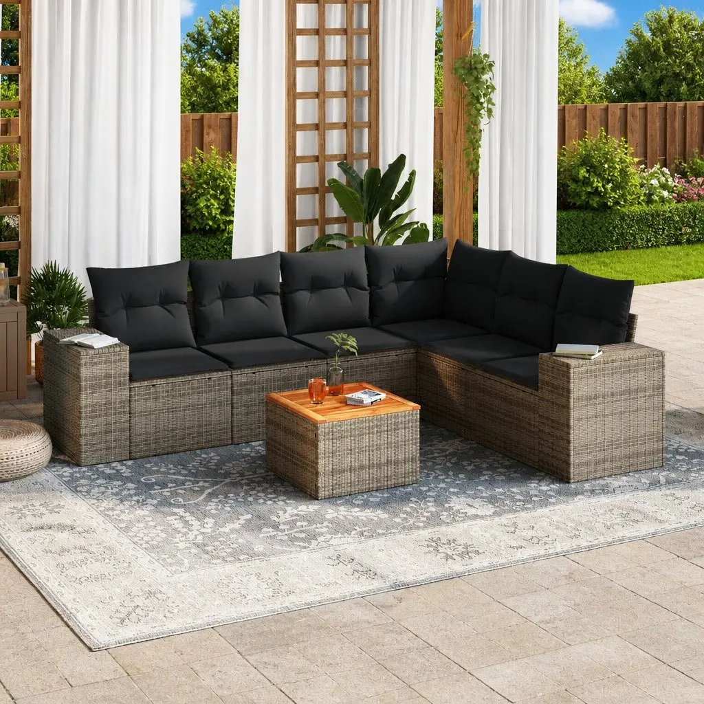 7 Piece Garden Sofa Set Outdoor Furniture Grey Poly Rattan Cushions Patio