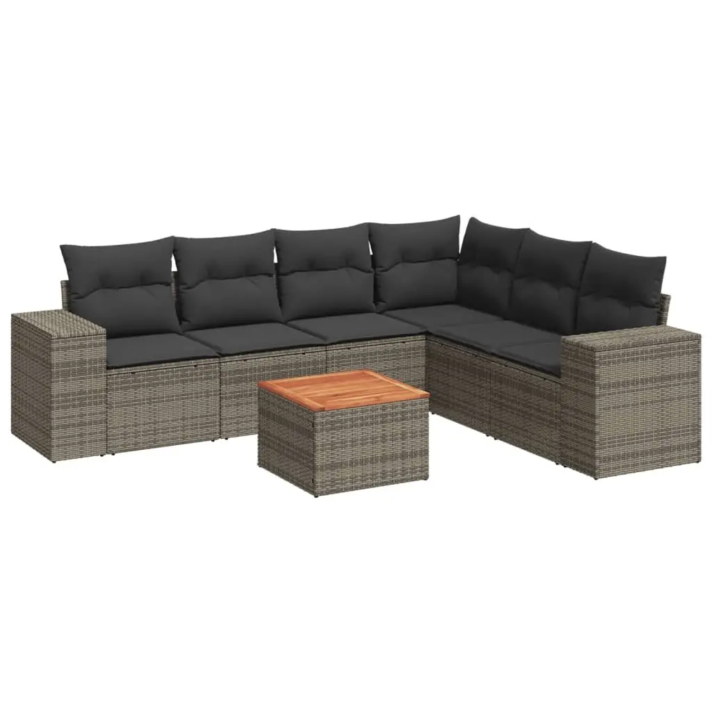 7 Piece Garden Sofa Set Outdoor Furniture Grey Poly Rattan Cushions Patio