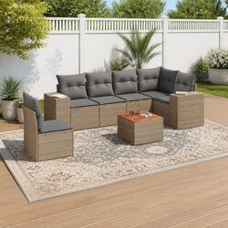 Outdoor Sofa Set 7 Piece Garden Furniture Patio Beige Poly Rattan with Cushions