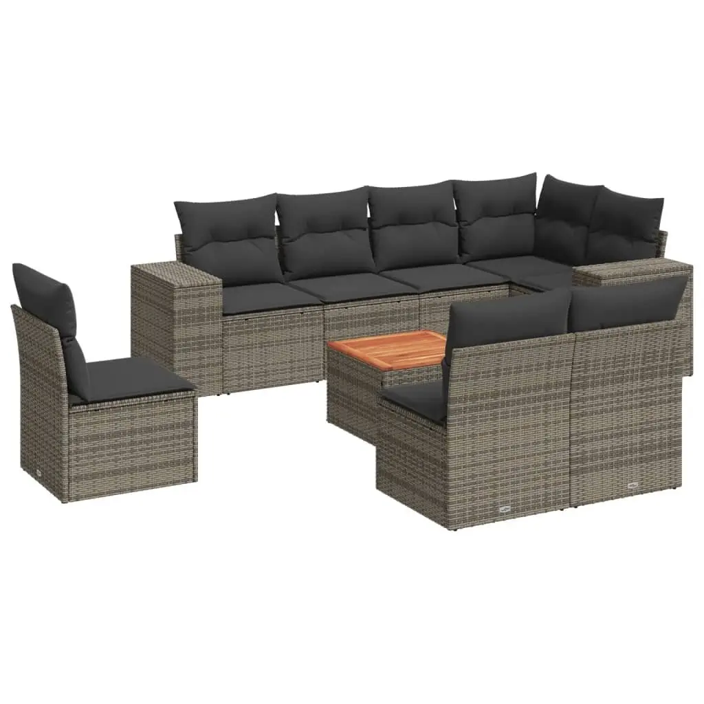 Garden Sofa Set 9 Piece Outdoor Furniture with Cushions Grey Poly Rattan Patio