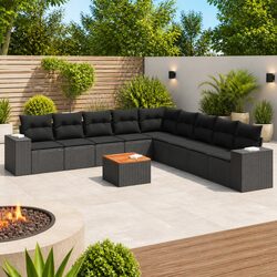 Garden Sofa Set 10 Piece Outdoor Furniture Black Poly Rattan Patio Lounge
