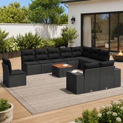 Outdoor Garden Sofa Set 11 Piece Patio Furniture Black with Cushions Modular