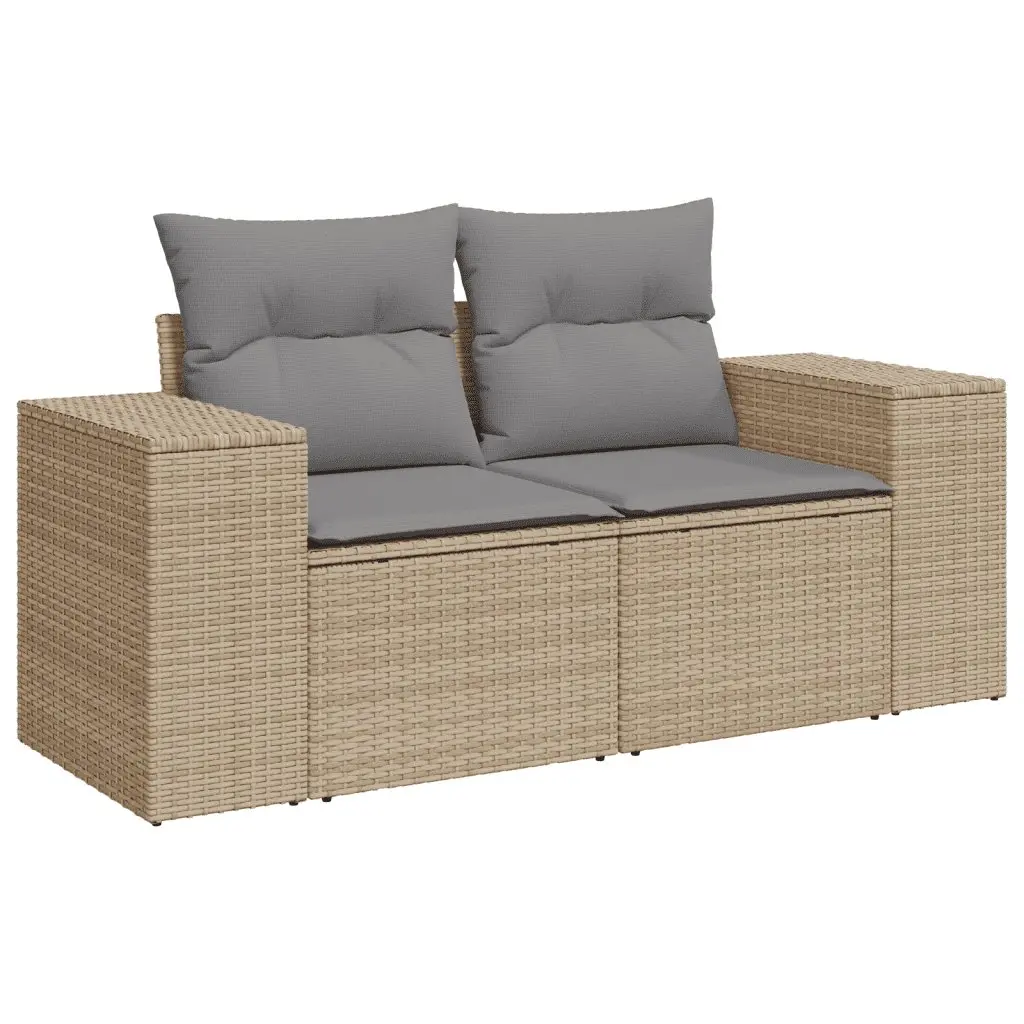 11 Piece Outdoor Garden Sofa Set with Cushions Beige Poly Rattan Patio Furniture
