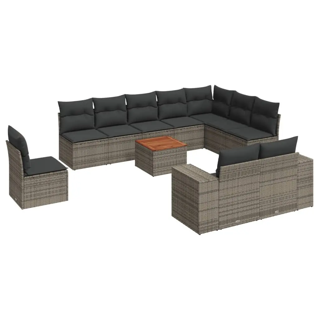 11 Piece Garden Sofa Set Outdoor Furniture with Cushions Grey Poly Rattan Patio