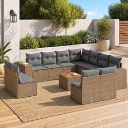 Outdoor Garden Sofa Set 12 Piece Patio Furniture Beige Poly Rattan with Cushions