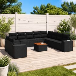 Garden Sofa Set 11 Piece Outdoor Furniture Patio Black Poly Rattan Modular