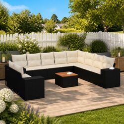 Garden Sofa Set 11 Piece Outdoor Furniture Patio Black Poly Rattan Modular