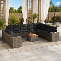 Garden Sofa Set 11 Piece Outdoor Furniture Grey Poly Rattan Patio Modular