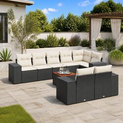 Garden Sofa Set 9 Piece Outdoor Furniture Patio Lounge Black Poly Rattan