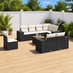 Garden Sofa Set 9 Piece Outdoor Furniture Patio Seating Black with Cushions