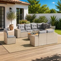 9 Piece Garden Sofa Set with Cushions Outdoor Patio Furniture Beige